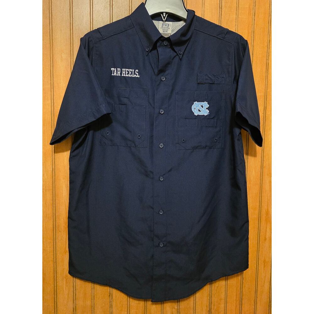 Pro‎ Edge UNC Tar Heels Shirt Men Sz S Navy Button Down Vented Pockets NWT